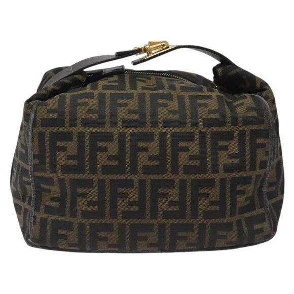 FENDI Zucca Canvas Vanity Pouch Black Brown gold Auth 131366 - Picture 3 of 16